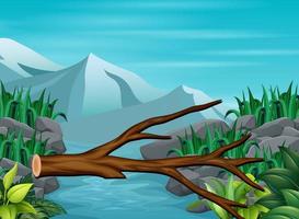 escena con río a través de la ilustración del bosque vector