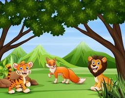 Illustration of various animals in the forest vector