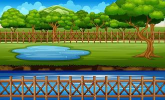 Background scene with wooden fence around park vector