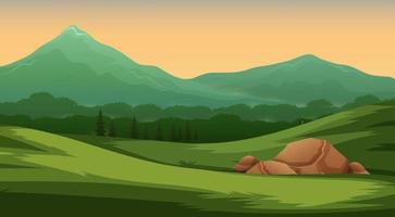 Landscape views of mountains with green meadow vector