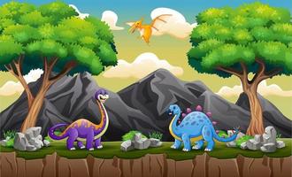 A different dinosaurs on the hill vector