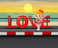 Cute little love fairy in love background vector