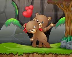 A couple teddy bear in the nature background vector
