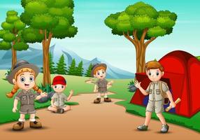 Boy and girl scout camping in nature vector