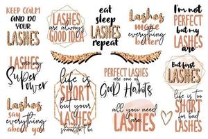 Inspiration lettering quotes about lash and for lash master.  Gold color with glitter vector. For lash bars, beauty salons, stylists, printing production, social media.