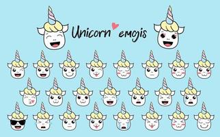 cute vector unicorn icon emoji fanny set