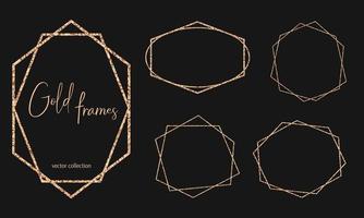 marco poligonal de vector de oro con triángulos de brillo dorado, geométrico, formas de diamante. para bodas. carteles, invitaciones.