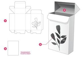 Auto locked point packaging box with flower window and transparent plastic sheet die cut template vector