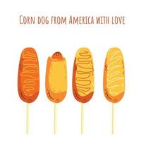 Four delicious corn dogs in a golden crust vector