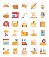 conjunto de iconos de panadería plana vector