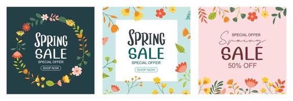 Spring sale banner background template with colorful flower.Can be use social media card, voucher, wallpaper,flyers, invitation, posters, brochure. vector