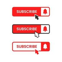 red and white subscribe button with pointer and hand cursor vector