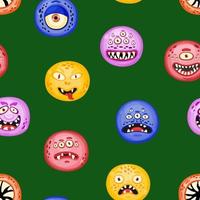 Hand drawn round Doodle monsters characters with different expressions. Cheerful face emotions. Colorful vector sticker set. Cute game assets. Illustration for kids isolated on white background