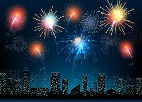 Urban at night with colorful firework background vector