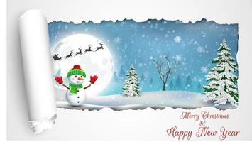 Happy Snowman Christmas background with concept folding paper vector