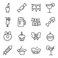 paquete de iconos lineales de fiesta y decoración vector
