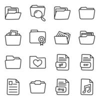 paquete de iconos lineales de carpetas y archivos vector