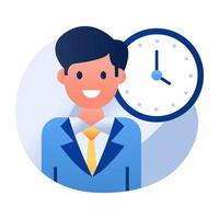 Punctual employee icon, vector design of avatar with clock