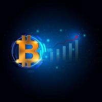 Golden bitcoin on data graph dark blue background vector