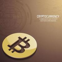 Golden bitcoin on brown circuit global symbol background, vector