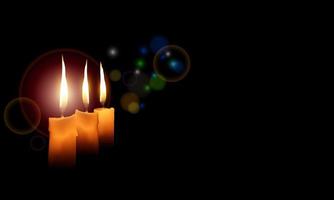 3 candles burning in the black background vector illustration for poster, wallpaper
