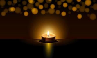 Candle burning brightly in the black background vector illustration for poster, wallpaper