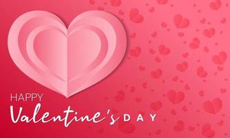 Red hearts paper cut on pink background with small hearts on the side as background for on valentines day., vector illustration