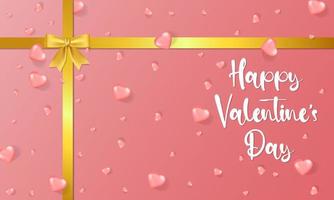 Happy valentine's day pink background the top has a gold ribbon and many small pink heart. vector