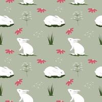 Seamless Pattern Repeatable Texture Summer Spring Cute Rabbit Bunny Nature vector