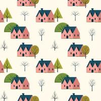 Seamless Pattern Repeatable Texture Summer Spring House Tree Nature Paper Fabric vector