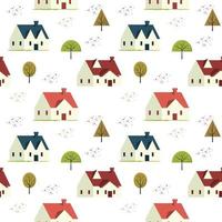 Seamless Pattern Repeatable Texture Summer Spring House Tree Nature Paper Fabric vector