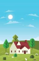 Little House Beautiful Summer Rural Nature Landscape View Gift Card vector