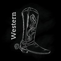 Western Boot Hand draw blackboard vintage vector illustration
