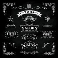 Western hand drawn blackboard banners vintage badge vector
