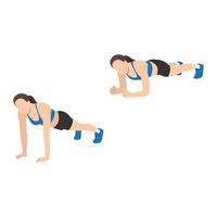 Woman doing Up down plank exercise. Flat vector illustration isolated on white background