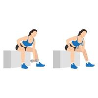 Woman doing Concentration curl exercise. Flat vector illustration isolated on white background