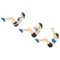 mujer haciendo ejercicio v sit curl press. ilustración vectorial plana aislada sobre fondo blanco vector