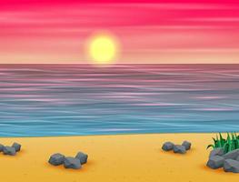 Pink summer sunset on the tropical beach background vector