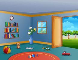 Empty living room with the messy children toys vector