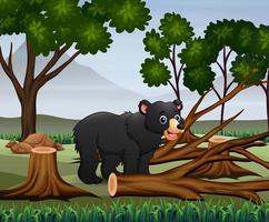 escena de deforestación con ilustración de oso y madera vector