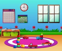 Empty kindergarten room with furniture and toys for young children vector