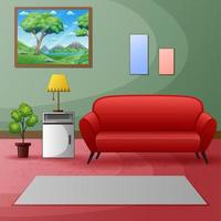 un sofá rojo con pintura en una habitación vector