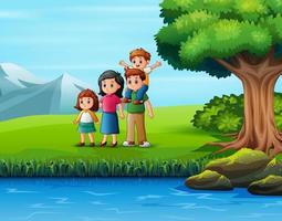 Happy family outdoors enjoying the nature view vector