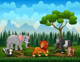 Different kind of animals in the park illustration vector