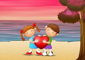 Romantic of loving couple on the beach vector