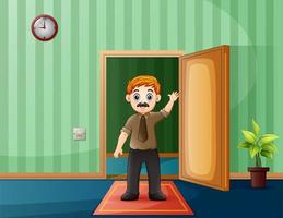 Man standing in his house in front of open door vector