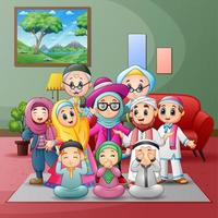 Happy big muslim family members gathered together at home