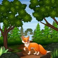 A fox looking for prey at forest scene vector