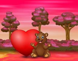 Funny baby bear on the valentine day vector