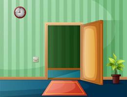 Exit door from room with green wall and plant vector